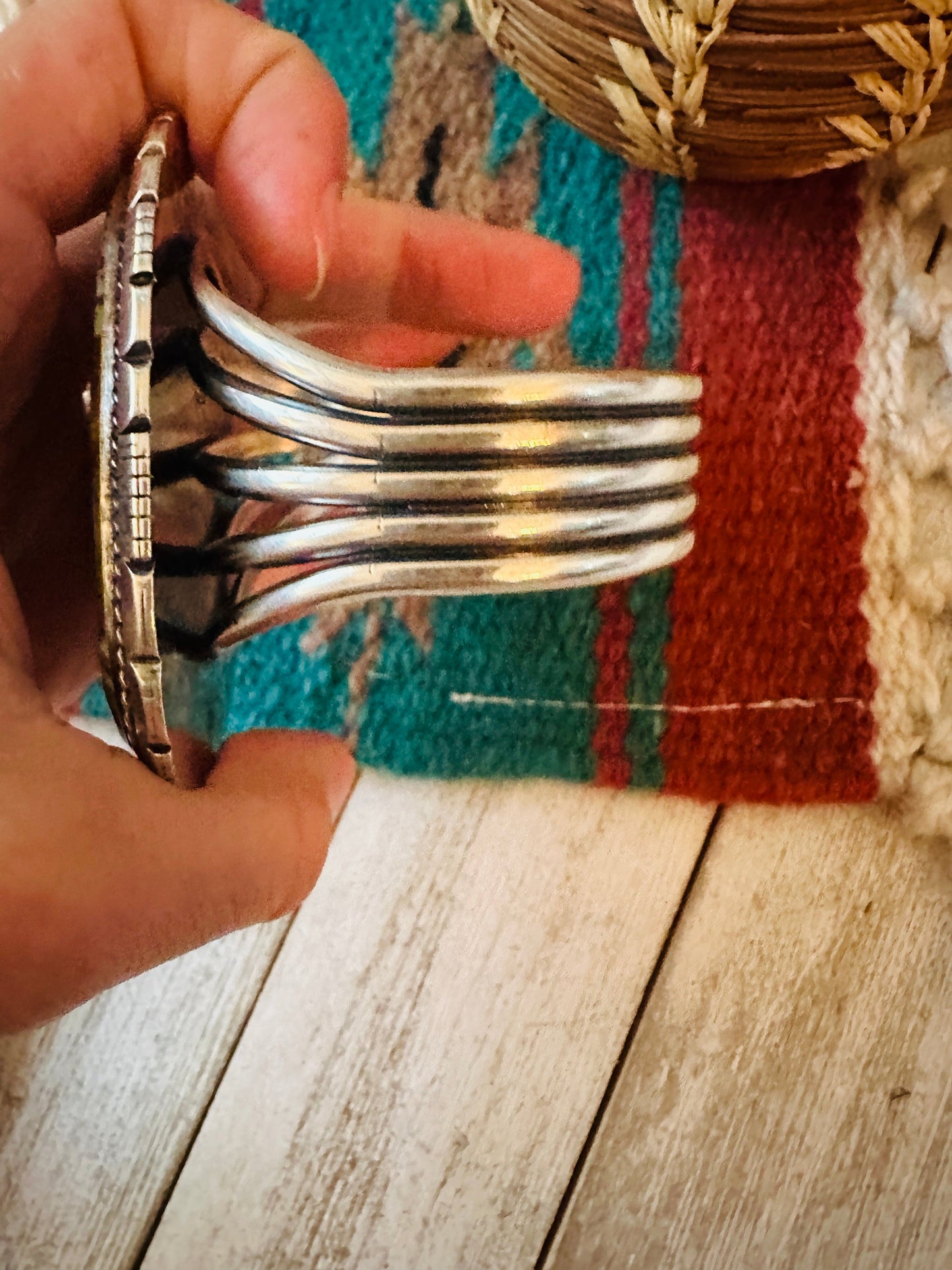 Handcrafted Sterling Silver & Number 8 Turquoise Cuff Bracelet