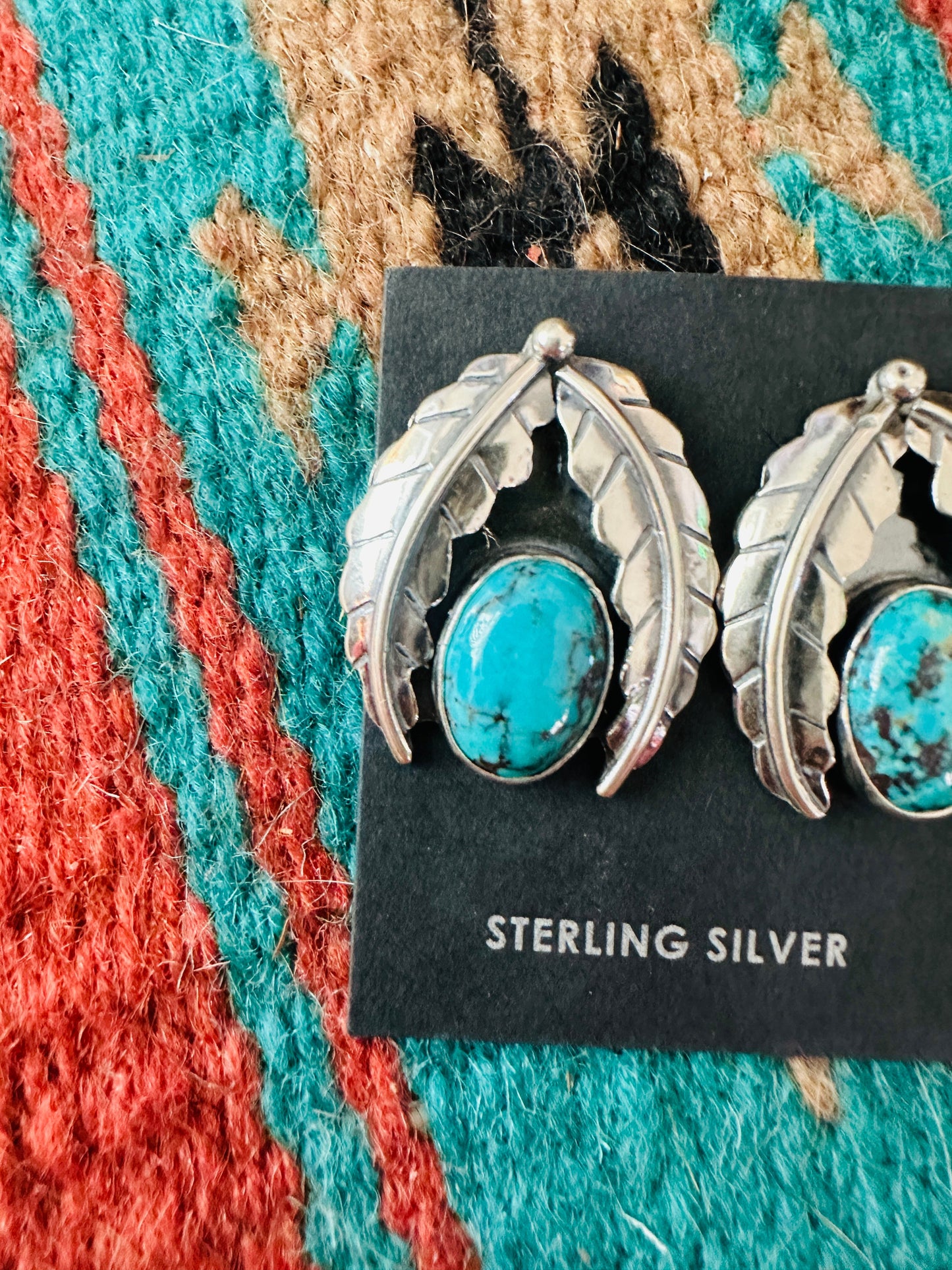 Handcrafted Sterling Silver & Turquoise Feather Post Earrings