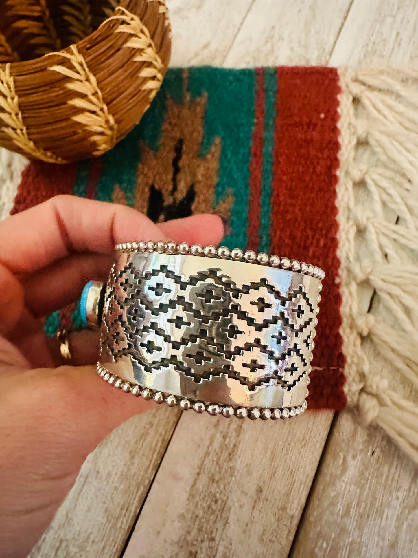 Handcrafted Sterling Silver & Kingman Turquoise Cuff Bracelet