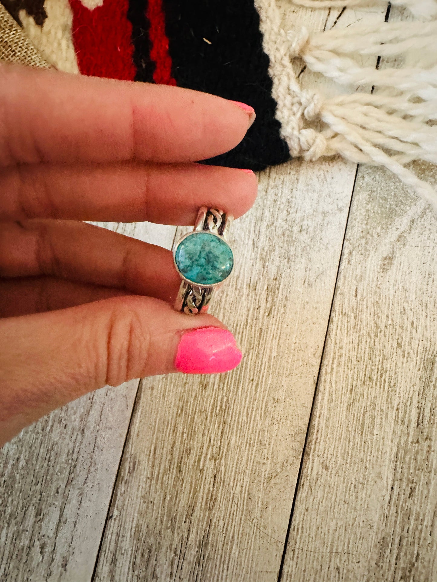 Handcrafted Turquoise & Sterling Silver Ring Size 9.25