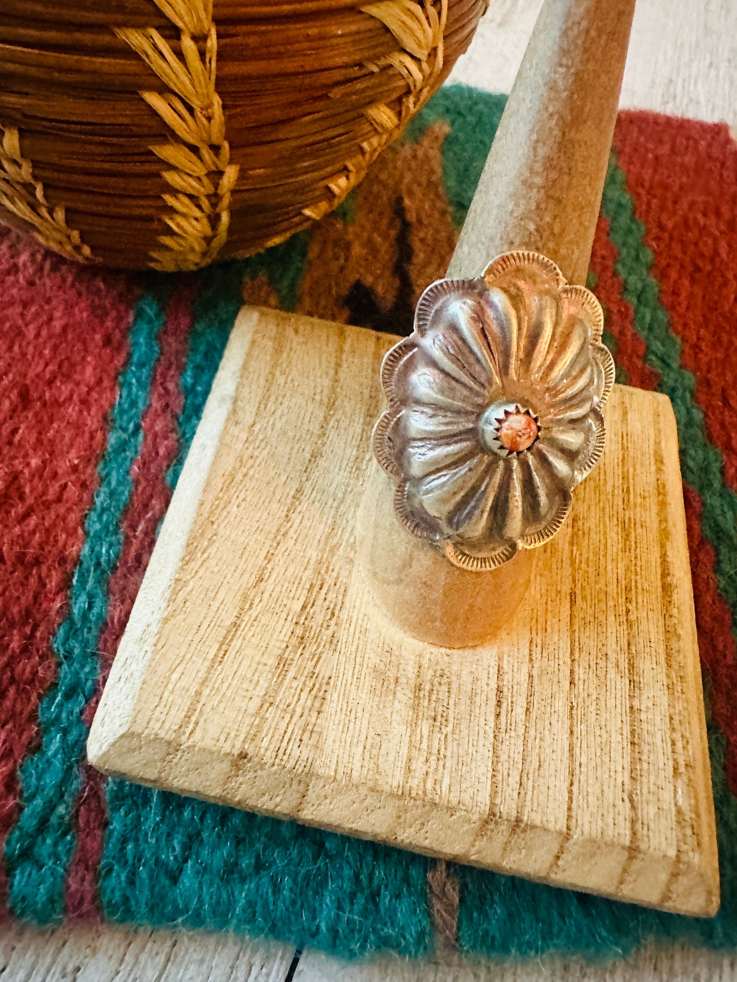 Handcrafted Sterling Silver & Orange Spiny Concho Ring
