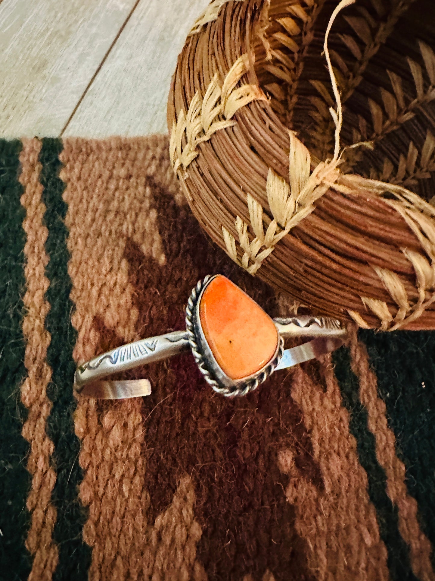 Handcrafted Sterling Silver & Orange Spiny Cuff Bracelet