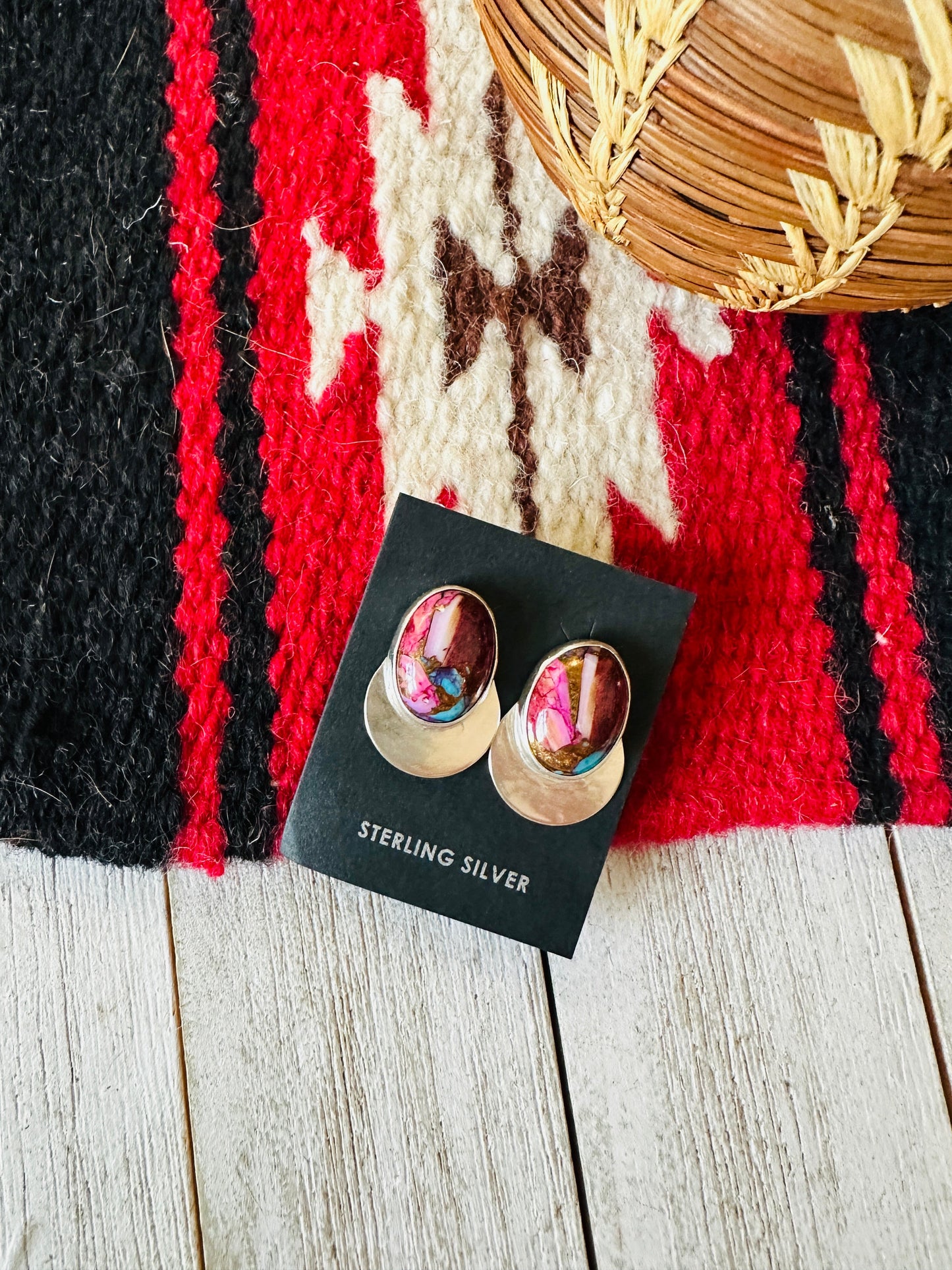 Handcrafted  Pink Dream Mojave & Sterling Silver Post Earrings