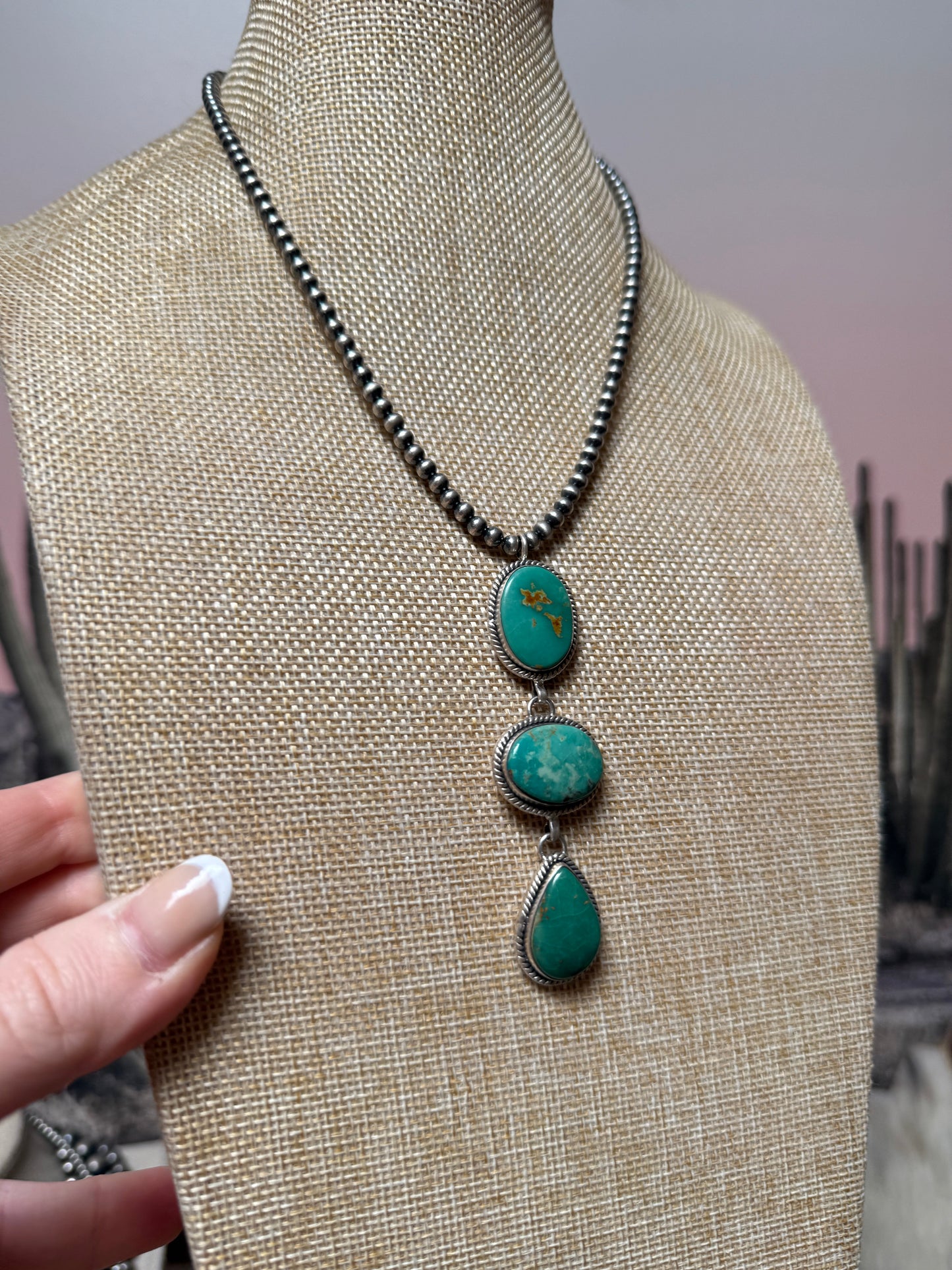 Handmade Sterling Silver & Royston Turquoise Lariat Necklace