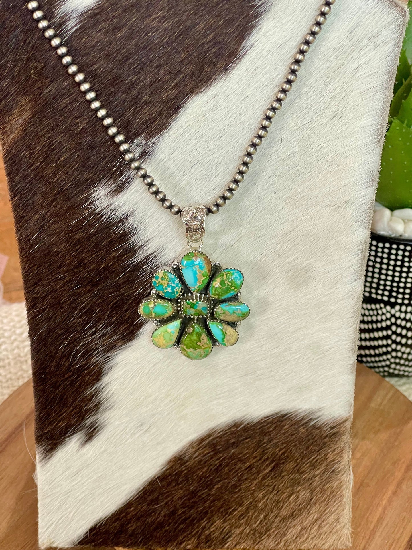 Gorgeous Handmade Sterling Silver & Sonoran Mountain Turquoise Cluster Pendant