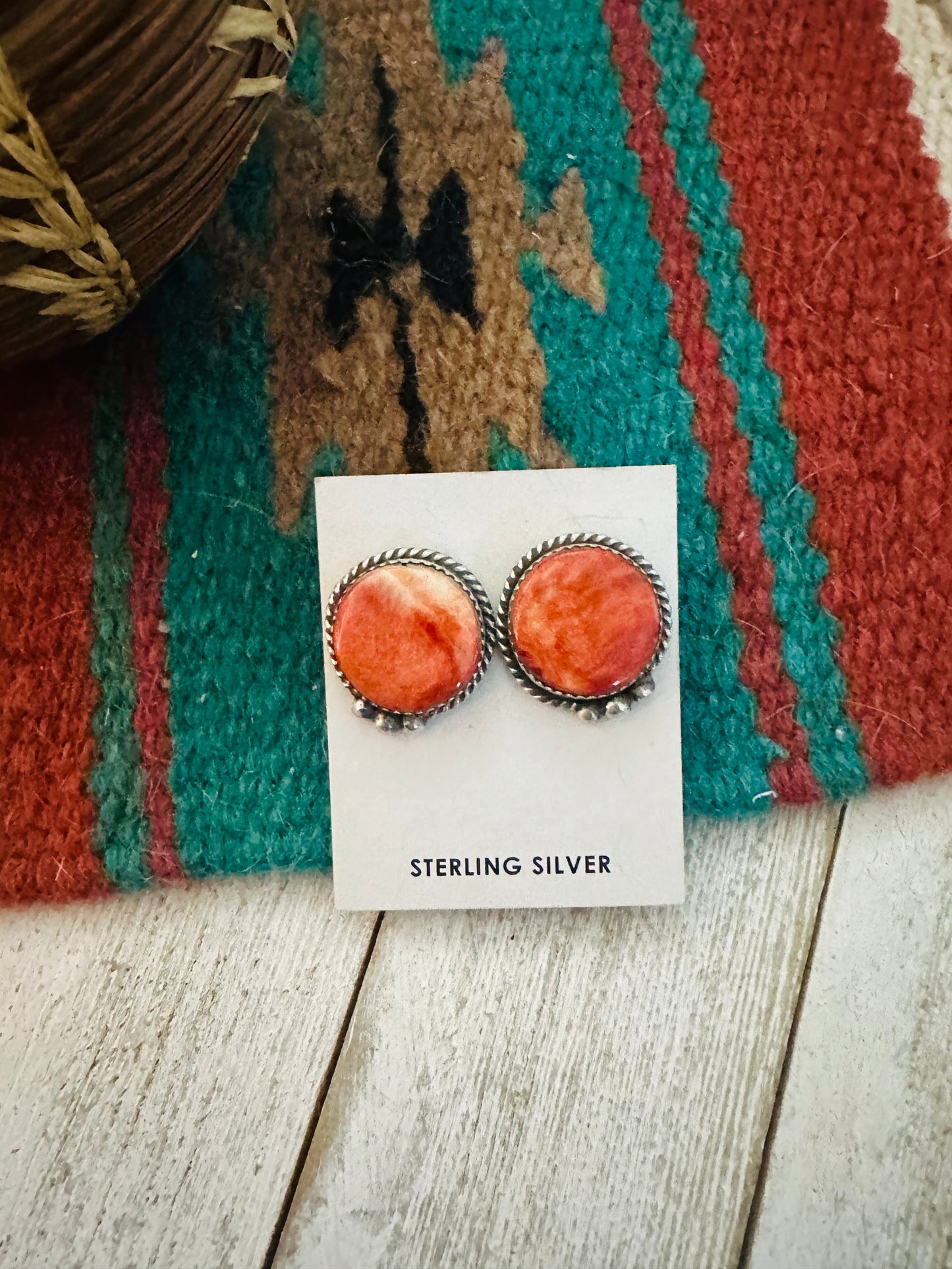 Navajo Sterling Silver & Spiny Oyster Post Earrings