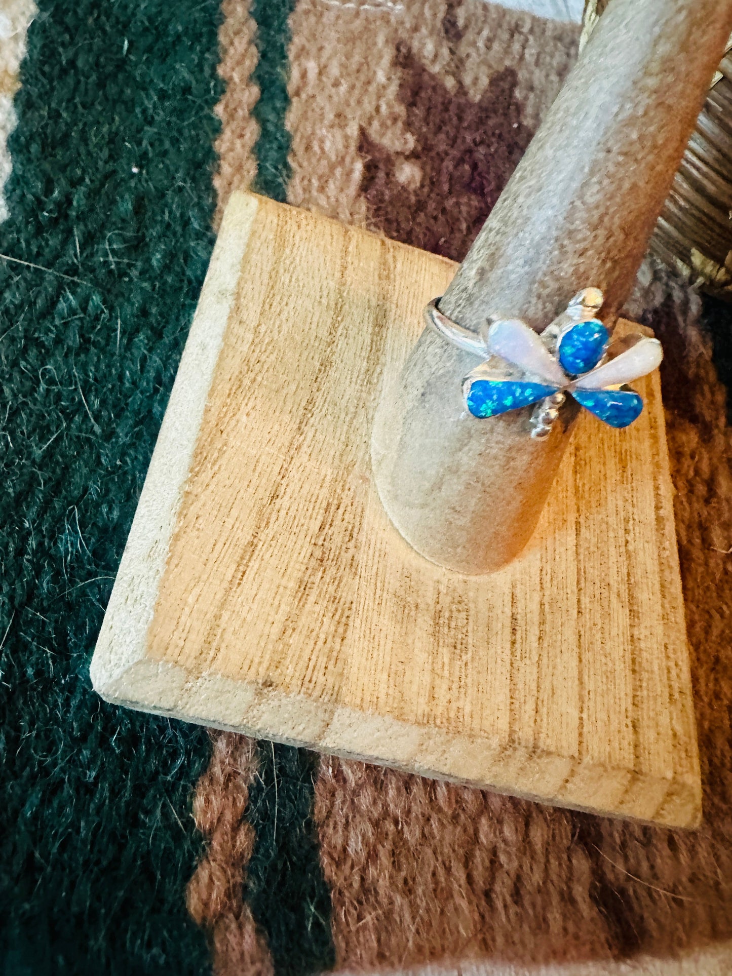 Handcrafted Sterling Silver, Blue & White Opal Dragonfly Ring