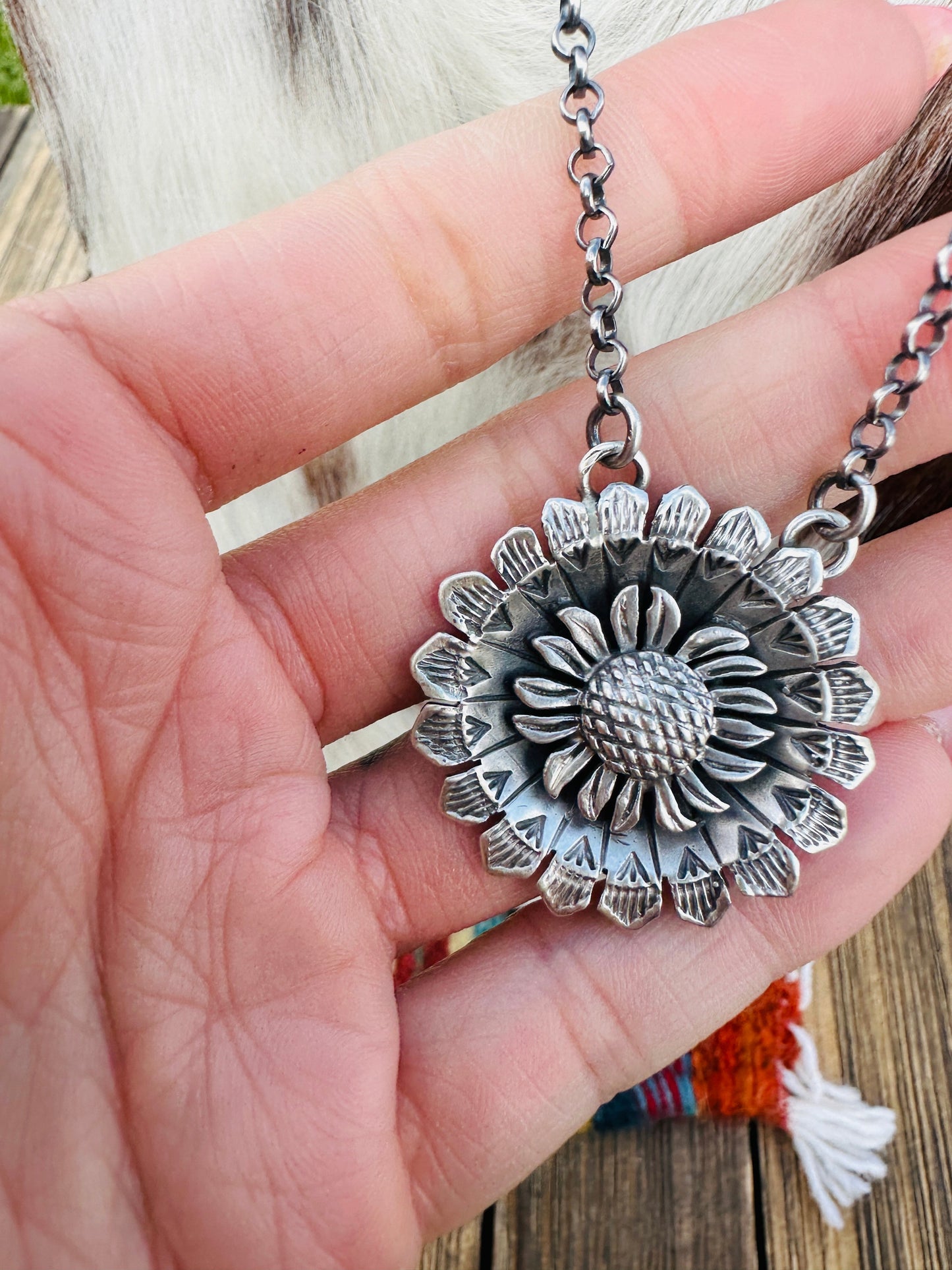 Handcrafted Sterling Silver Sunflower Necklace