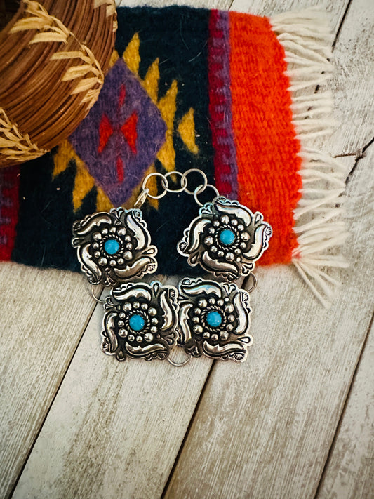 Handcrafted Turquoise & Sterling Silver Concho Link Bracelet