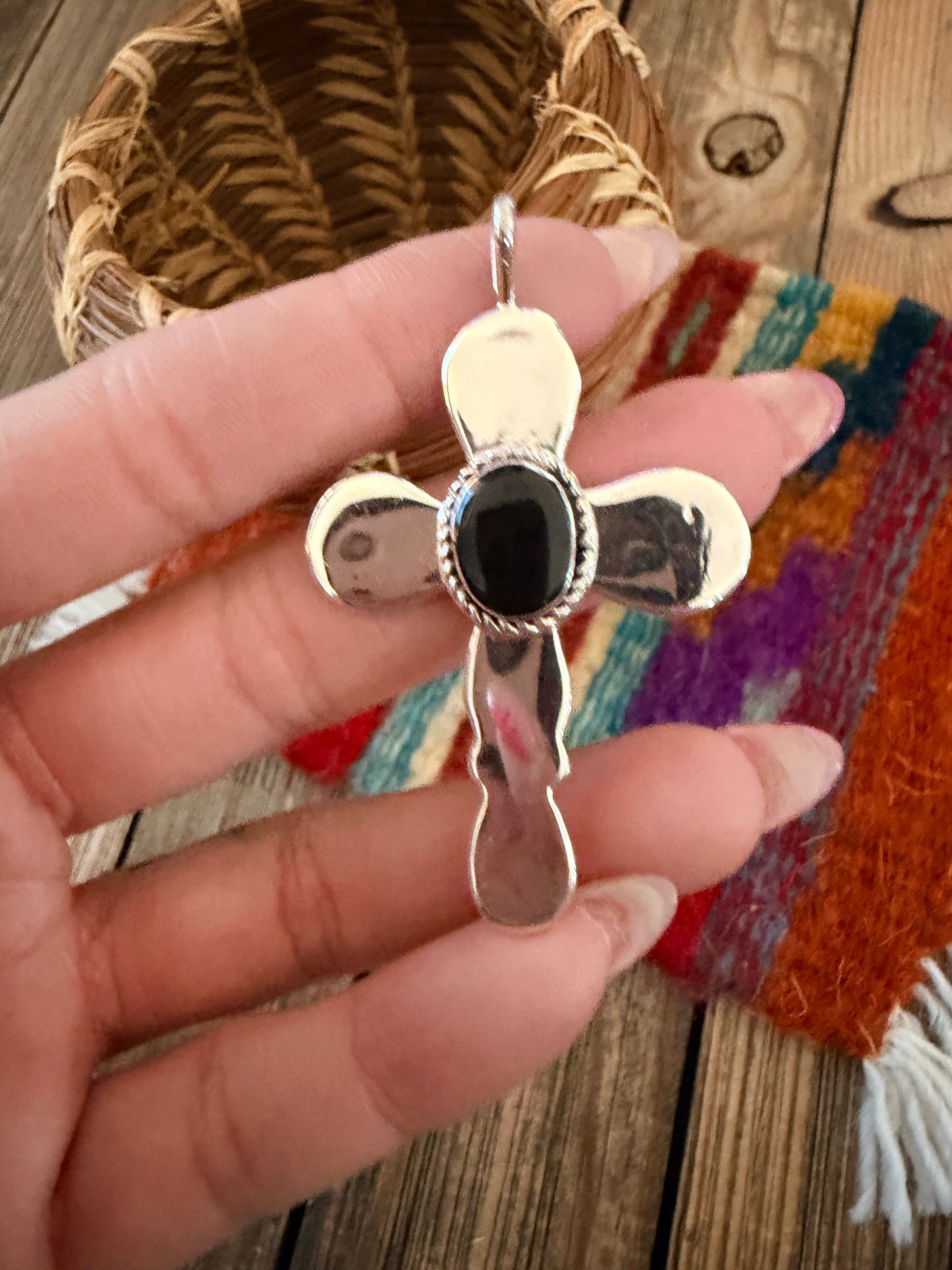 Handcrafted Sterling Silver & Onyx Cross Pendant by Joseph Martinez