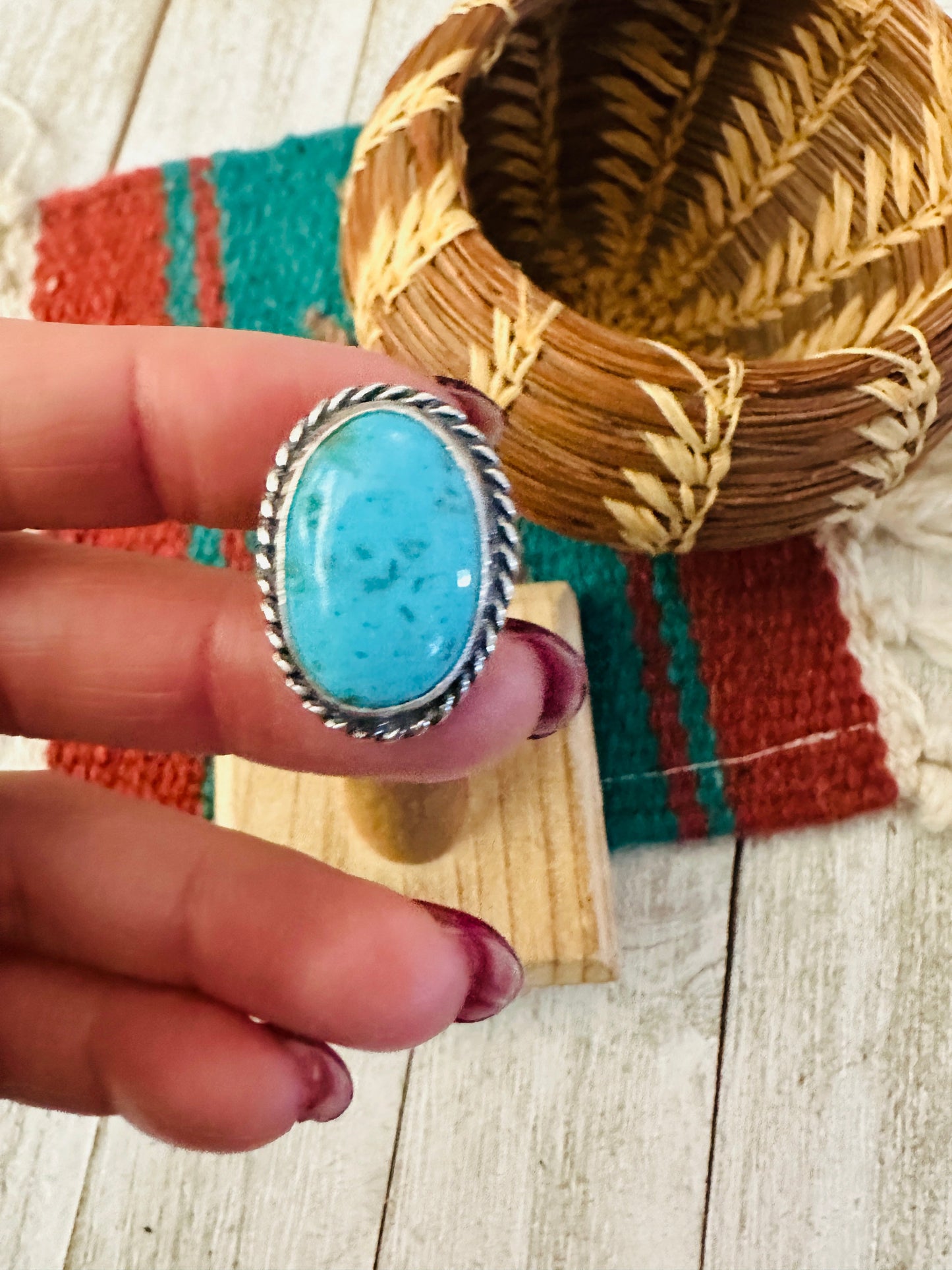 Handcrafted Turquoise & Sterling Silver Ring Size 5