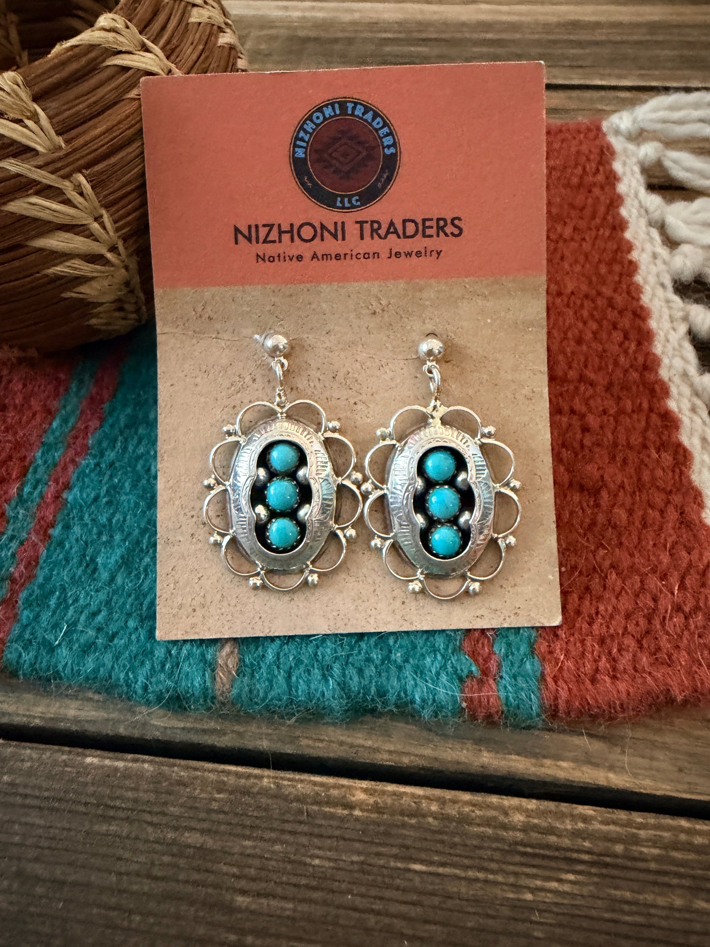 Handcrafted Old Pawn Sterling Silver & Turquoise Dangle Earrings