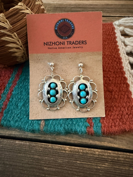 Handcrafted Old Pawn Sterling Silver & Turquoise Dangle Earrings