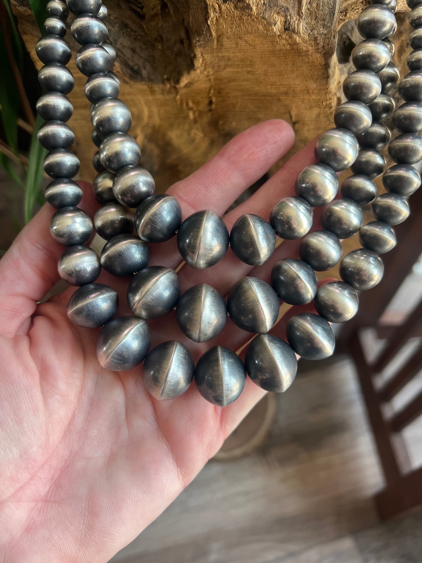Handcrafted Sterling Silver Triple Strand Bead Statement Necklace by Rose Martin
