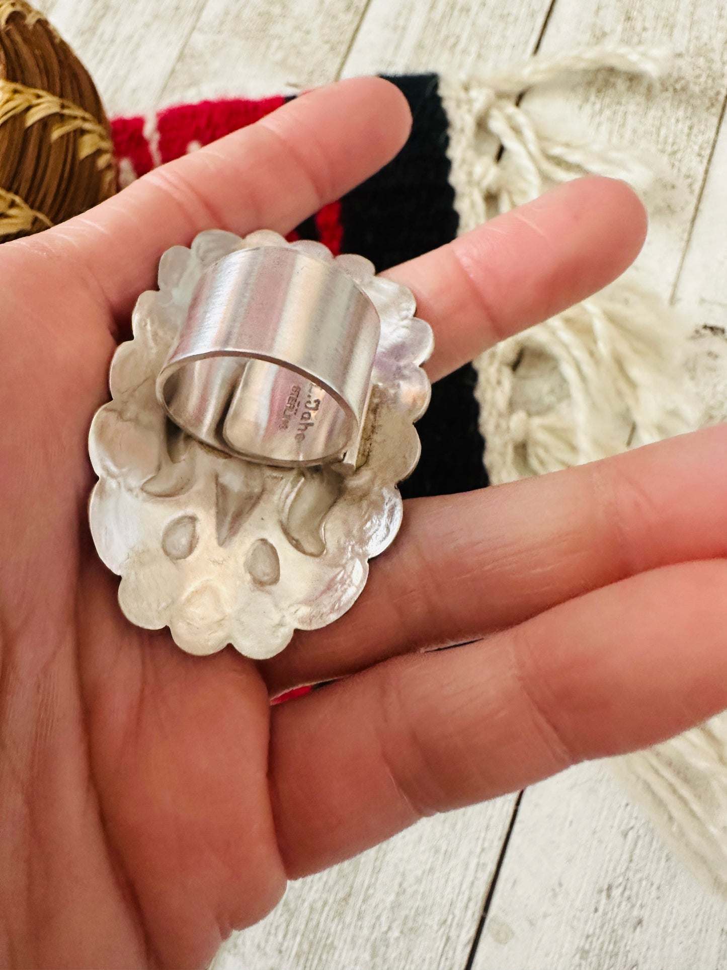 Handcrafted Sterling Silver Adjustable Concho Ring by Leander Tahe