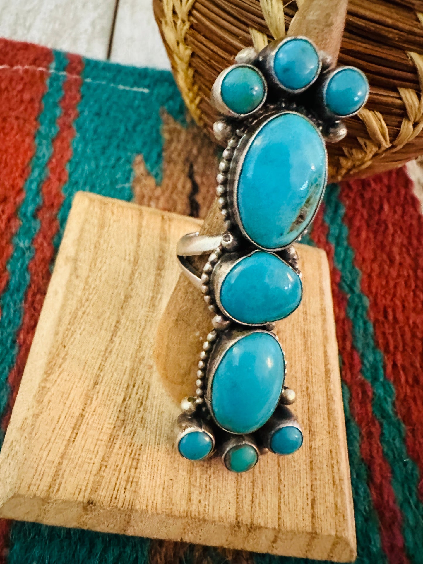 Handcrafted Sterling Silver & Kingman Turquoise Ring Size 8