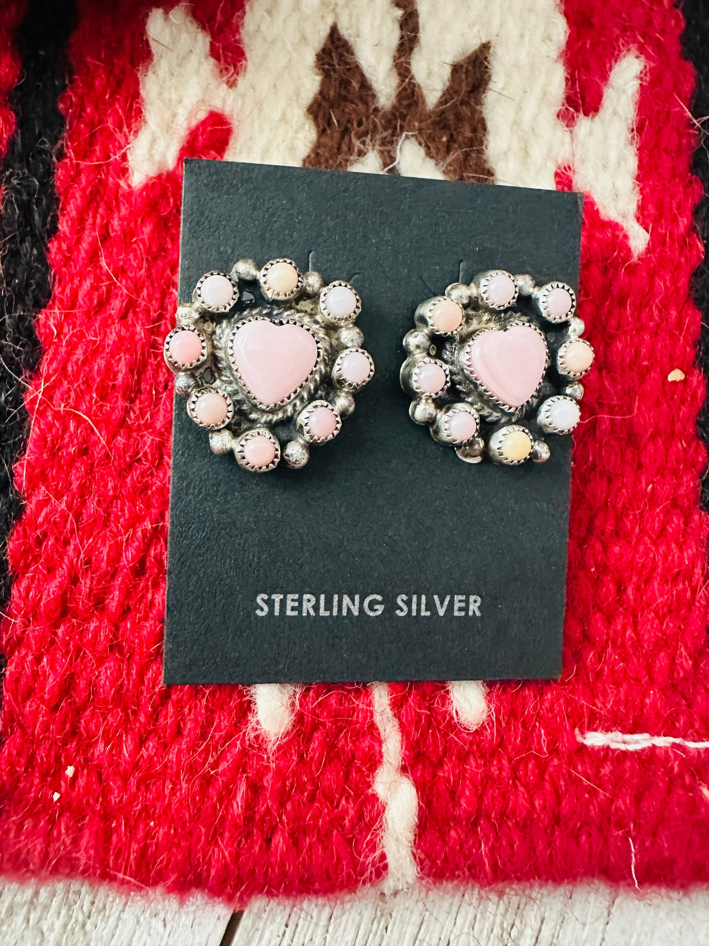 Sterling Silver & Queen Pink Conch Cluster Heart Earrings