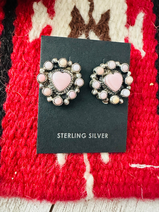 Sterling Silver & Queen Pink Conch Cluster Heart Earrings