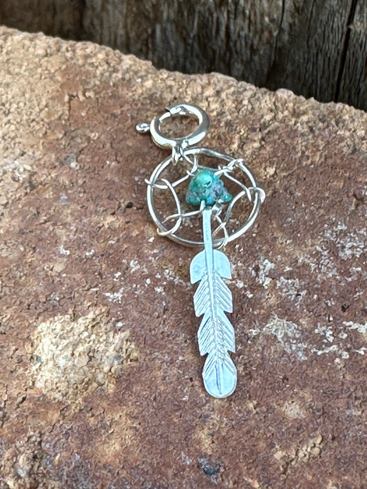 Handcrafted Sterling Silver Turquoise Dream Catcher Charm