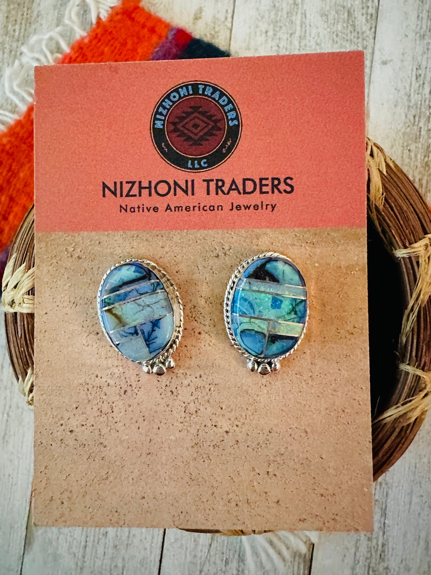 Handcrafted Spiderweb Opal & Sterling Silver Inlay Post Earrings