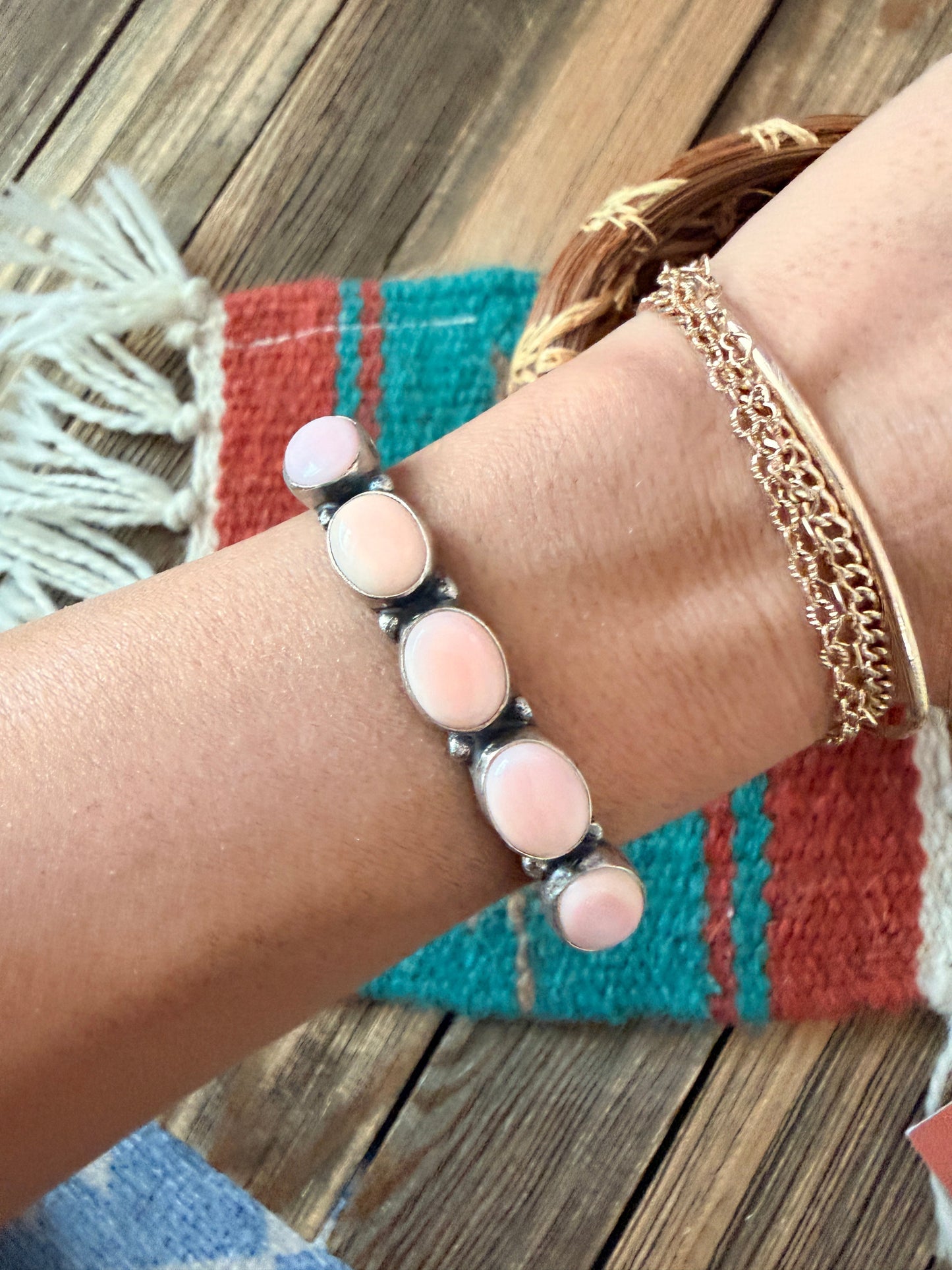 Handcrafted Queen Pink Conch & Sterling Silver Cuff Bracelet