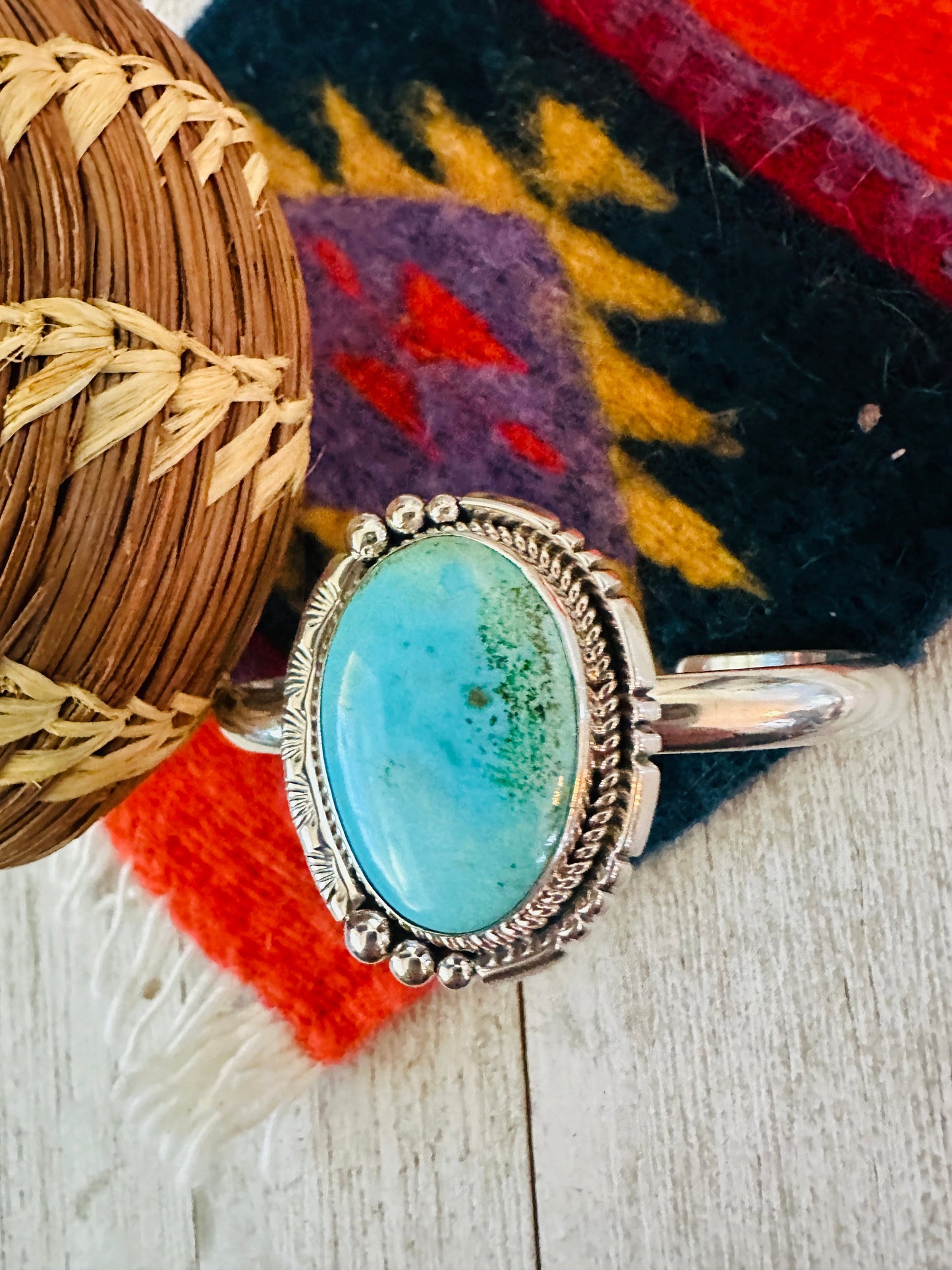 Handcrafted Sterling Silver & Turquoise Cuff Bracelet by Francis Fred