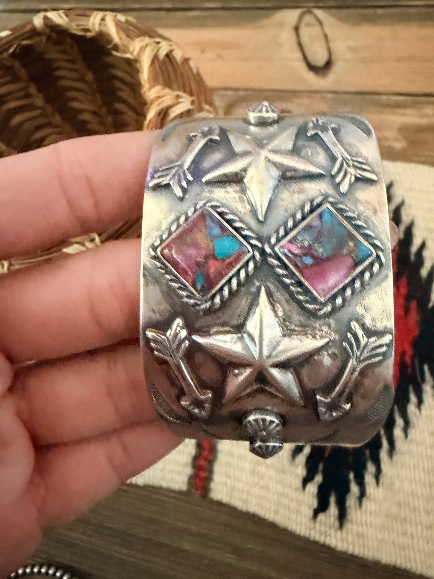 Handcrafted Pink Dream Mojave & Sterling Silver Cuff Bracelet by Larry Kaye