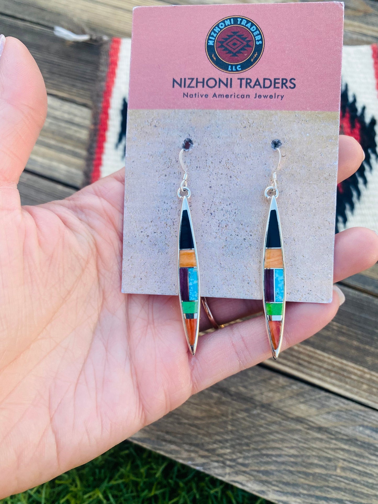 Handcrafted Multi Stone & Sterling Silver Inlay Dangle Earrings