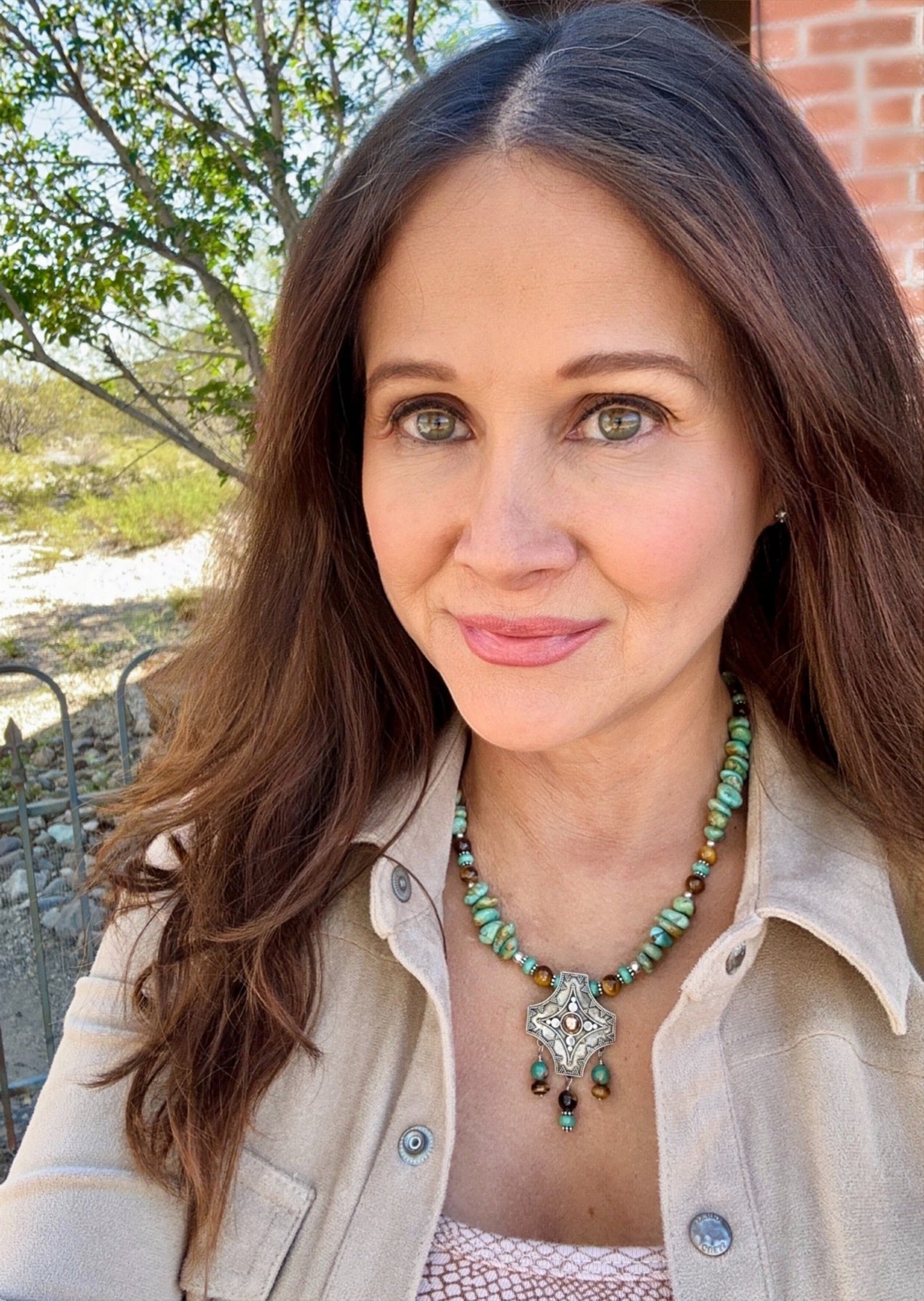 Sterling Silver Concho Cross Turquoise Necklace