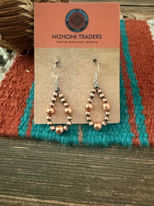 Handcrafted Copper Beaded Dangle Hoop Earrings