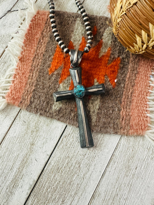 Handcrafted Turquoise & Sterling Silver Cross Pendant by Chimney Butte