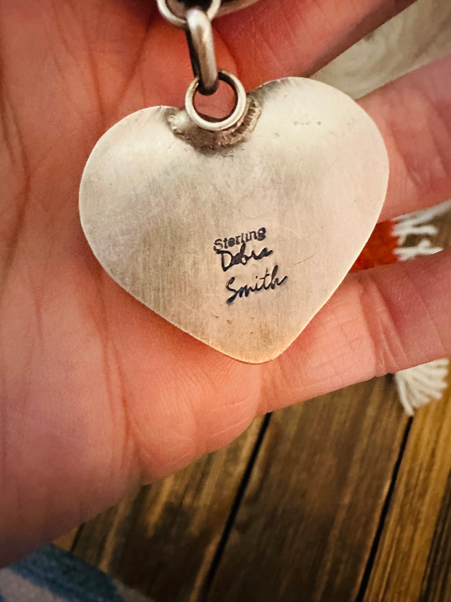 Handcrafted Spiny Oyster & Sterling Silver Heart Necklace and Earring Set by Debra Smith