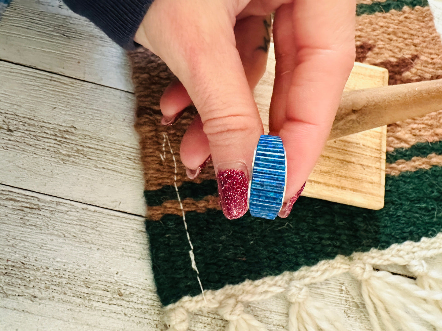 Handcrafted Sterling Silver & Blue Opal Inlay Ring Size 5.5