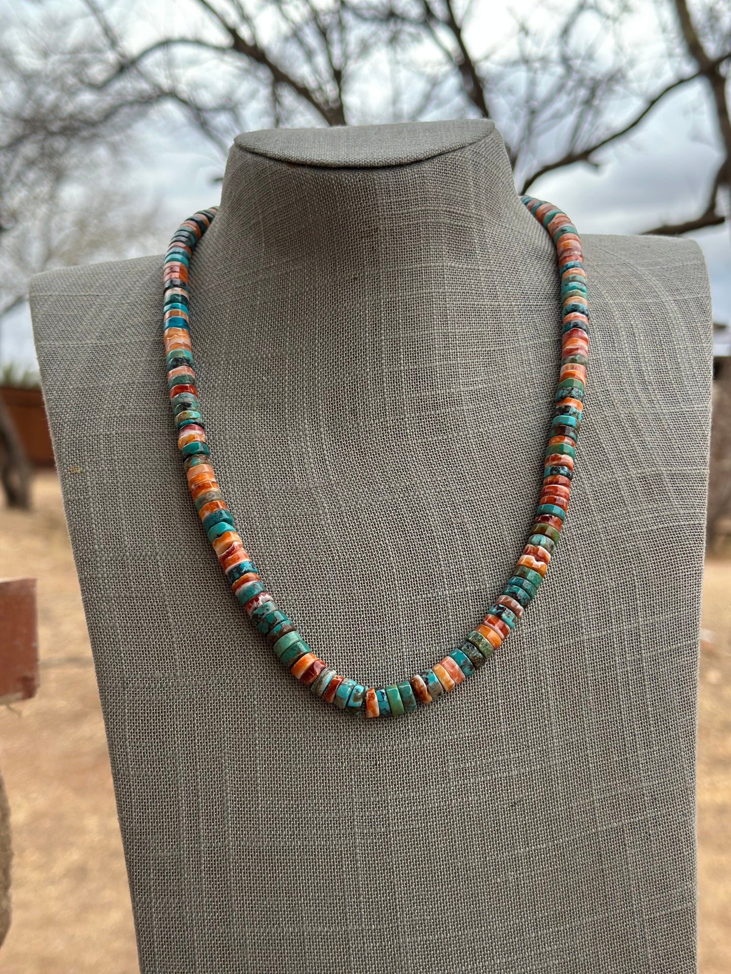 Handcrafted Kingman Turquoise & Spiny Sterling Silver 8mm Beaded Necklace