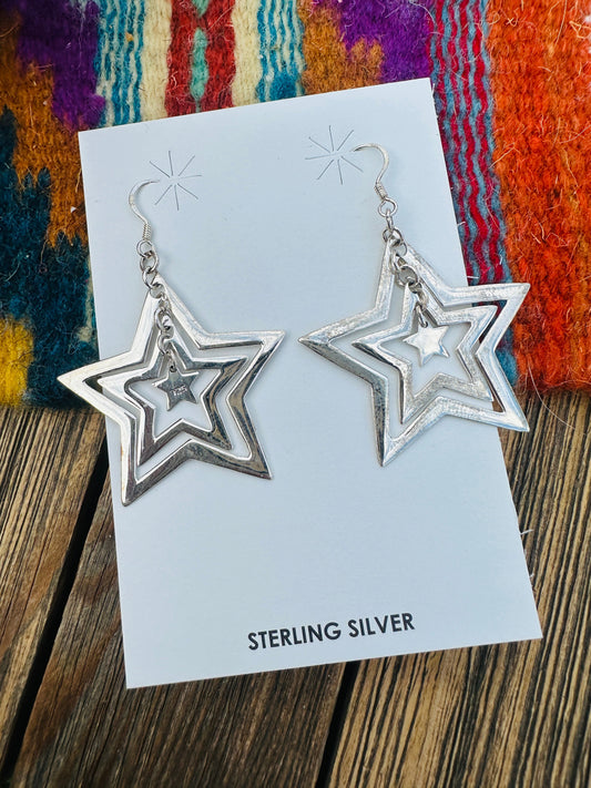 Handcrafted Sterling Silver Star Dangle Earrings