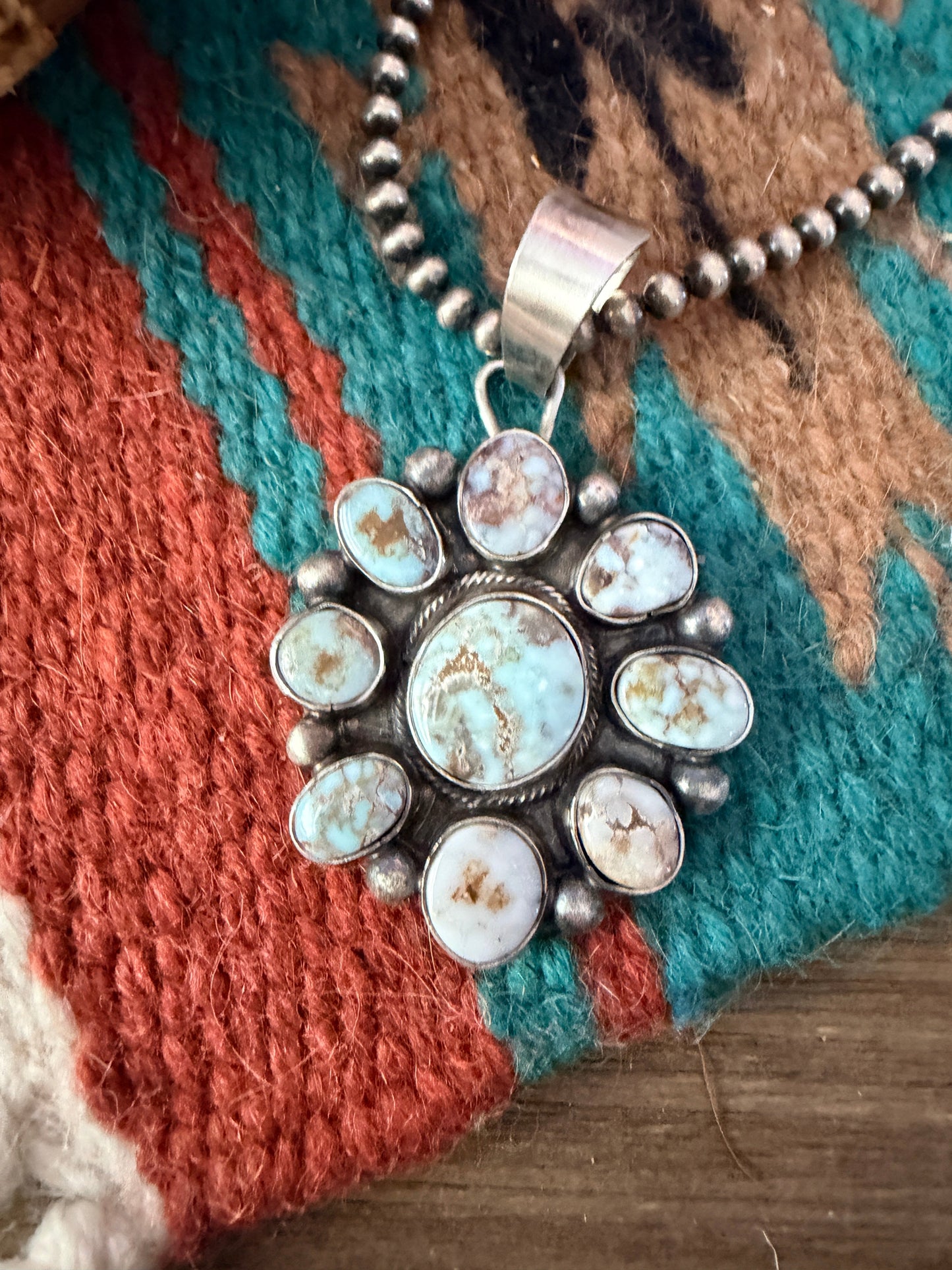 Handcrafted Sterling Silver & Dry Creek Turquoise Cluster Pendant by Travis Jim