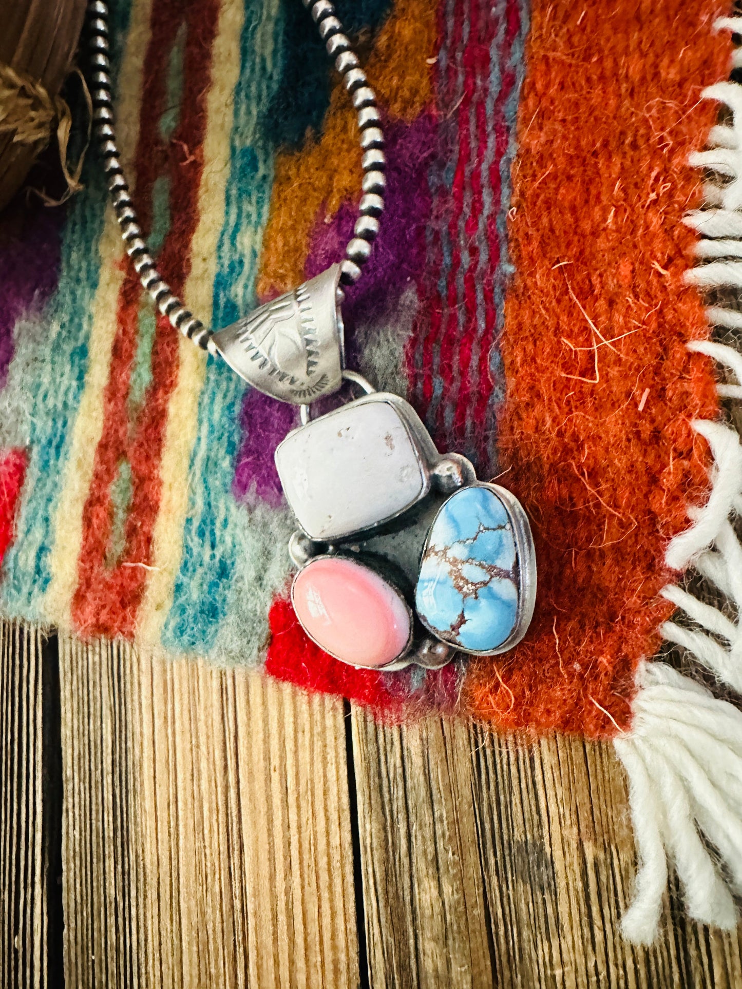 Handcrafted Sterling Silver and Multi Stone Cluster Pendant