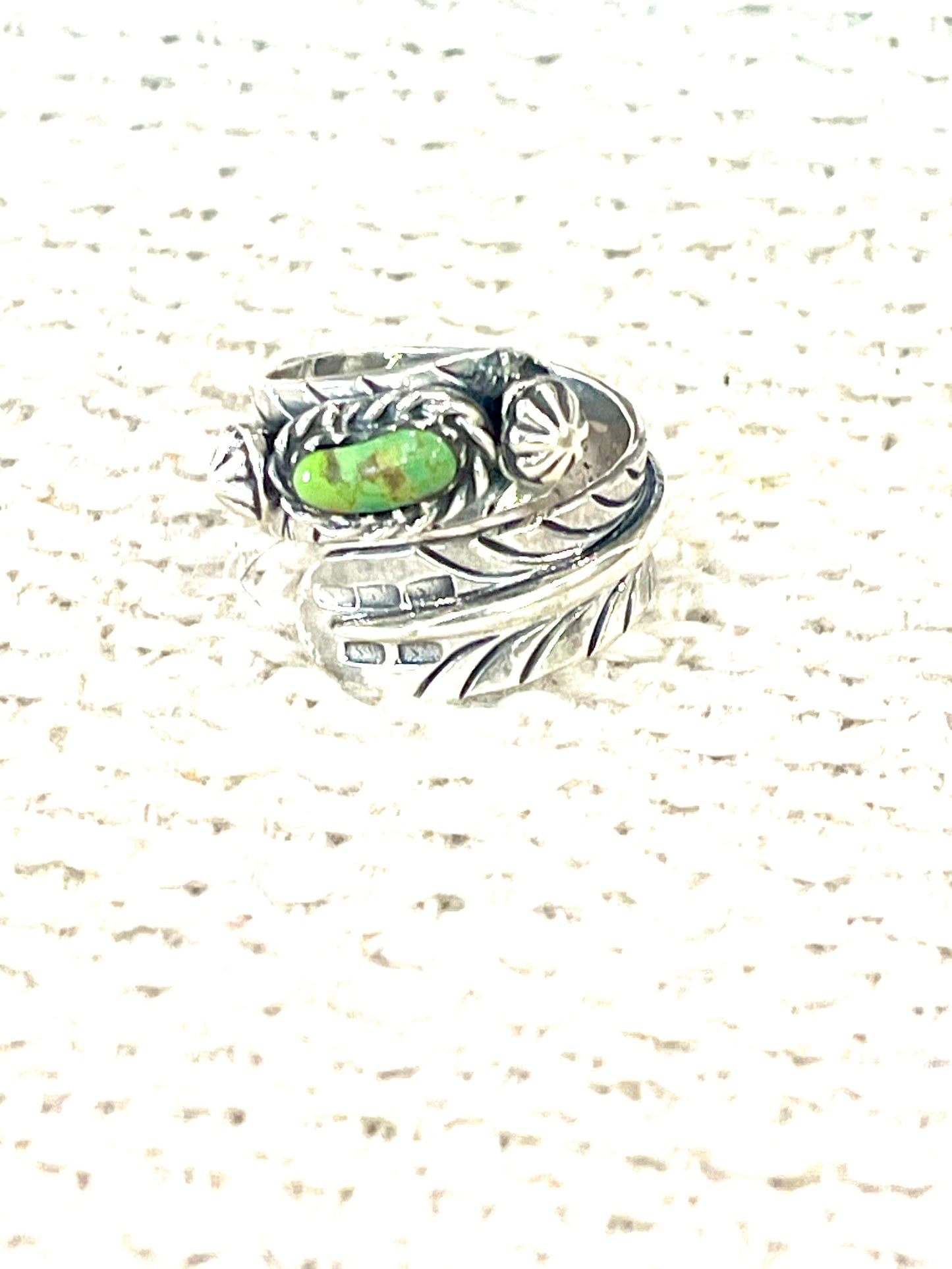 Handmade Sterling Silver & Sonoran Turquoise Adjustable Feather Ring