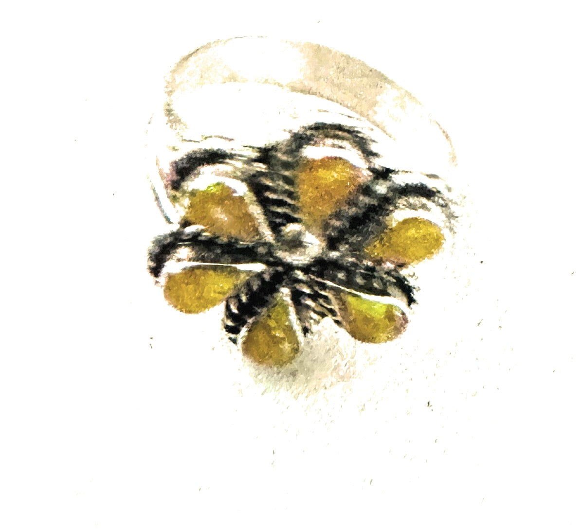Handcrafted Sterling Silver & Yellow Opal Flower Ring Size 9