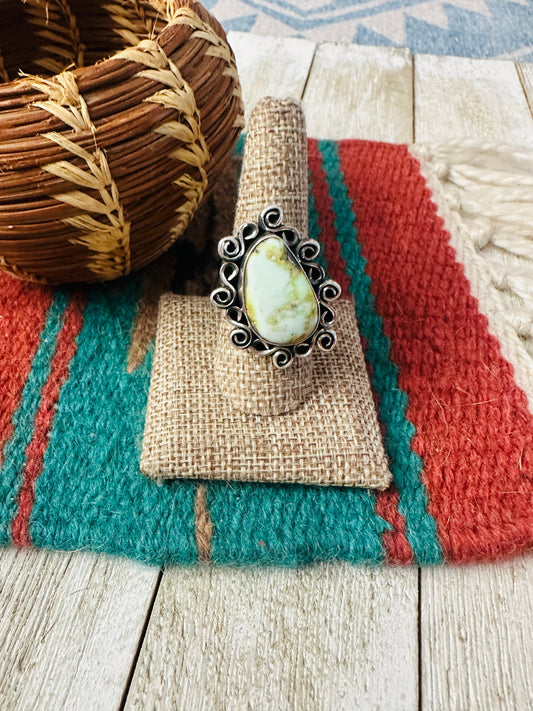 Handcrafted Carico Lake Turquoise & Sterling Silver Ring size 8