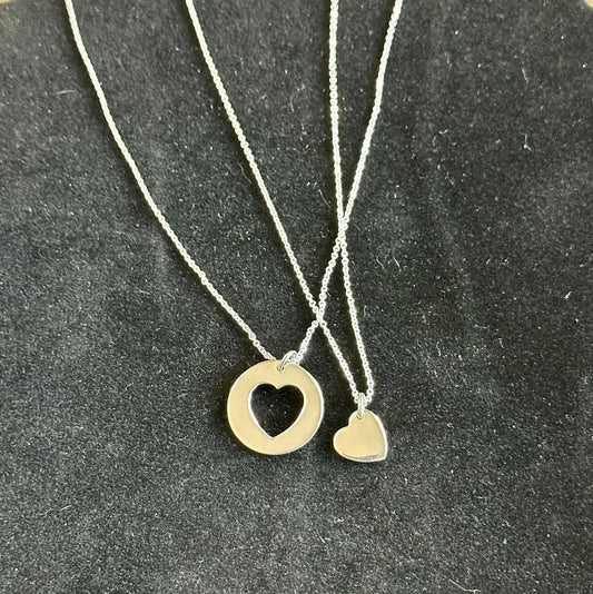 Heart and Cutout Double Sterling Silver Necklace