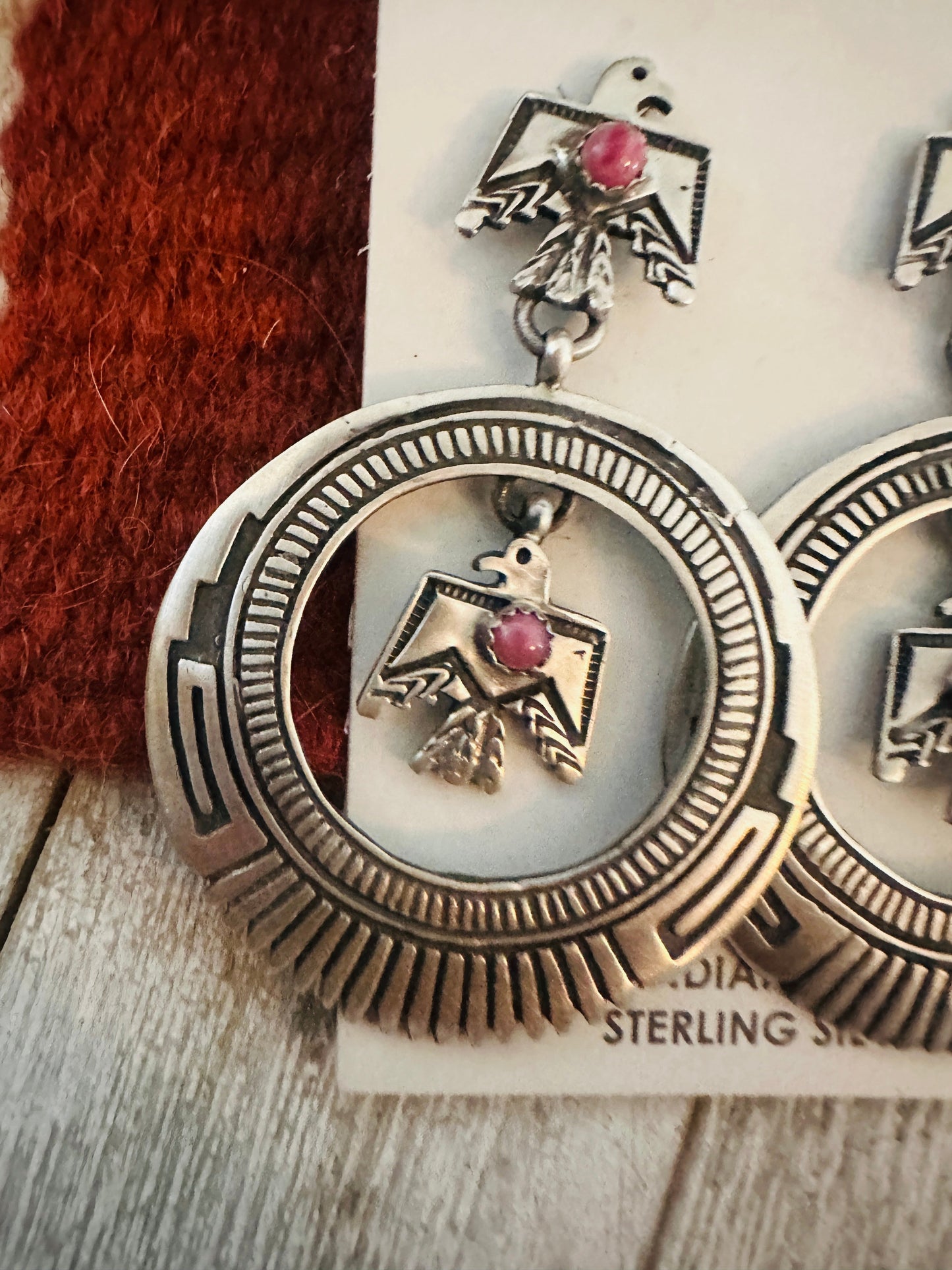 Handcrafted Sterling Silver & Rhodochrosite Thunderbird Dangle Earrings