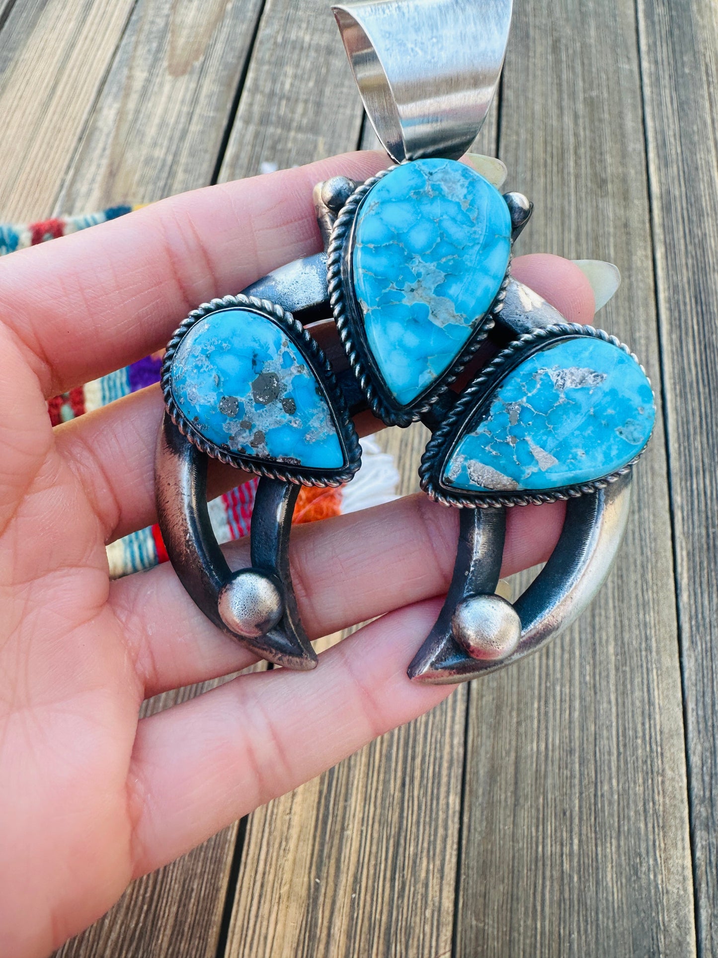 Handcrafted Sterling Silver & Turquoise Naja Pendant by Chimney Butte