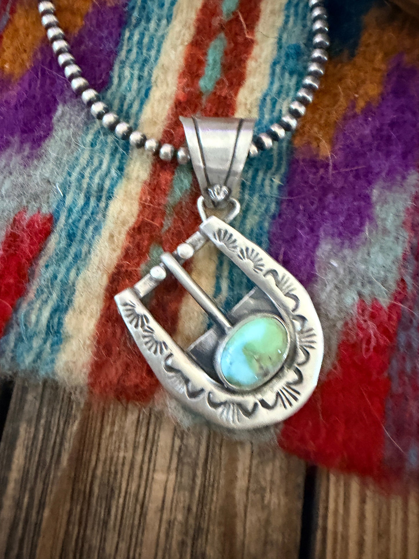 Handcrafted Sterling Silver & Turquoise Belt Buckle Pendant by Leroy James
