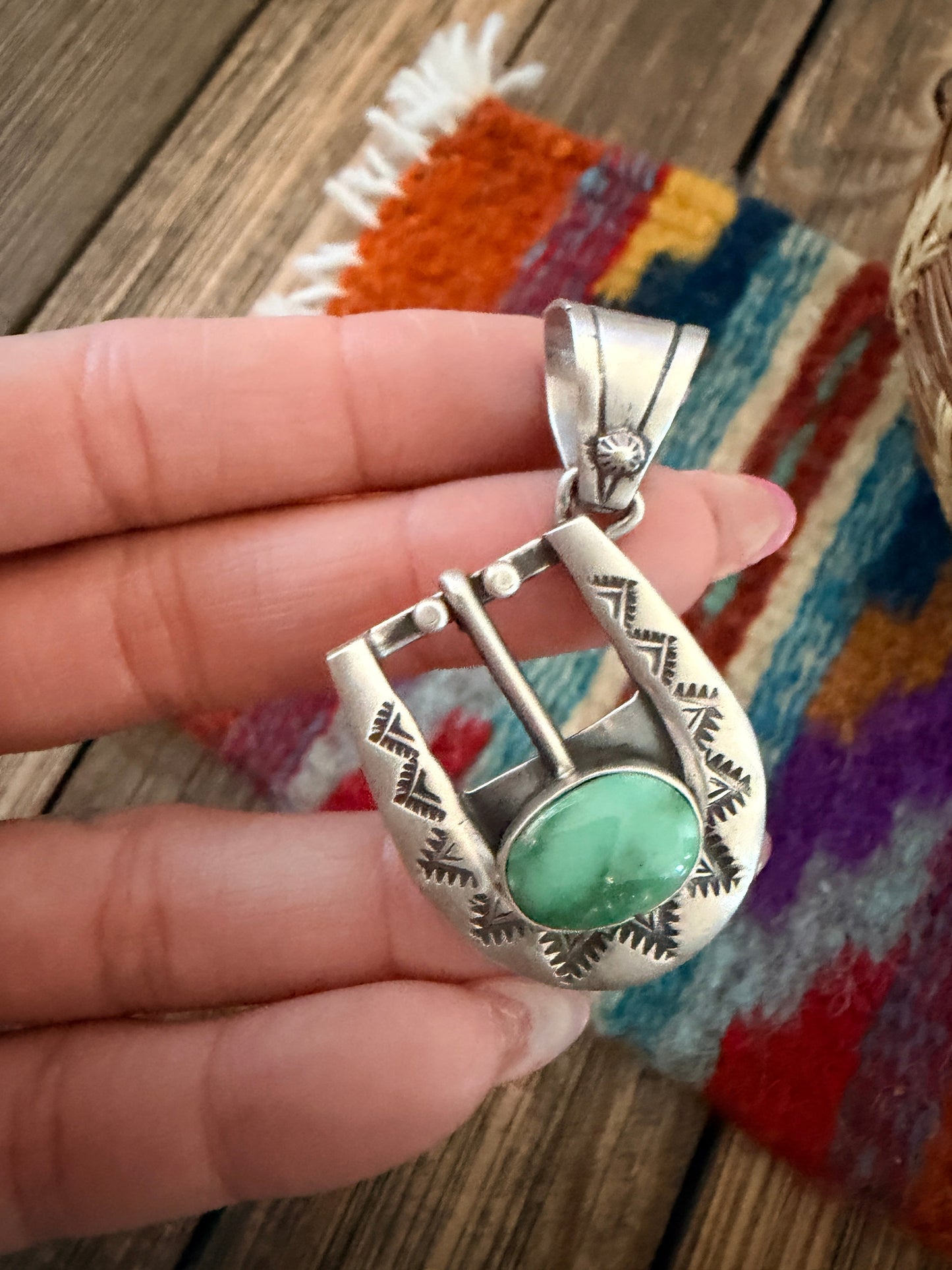 Handcrafted Sterling Silver & Turquoise Belt Buckle Pendant by Leroy James