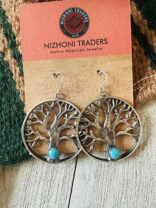 Handcrafted Sterling Silver & Turquoise Tree of Life Dangle Earrings