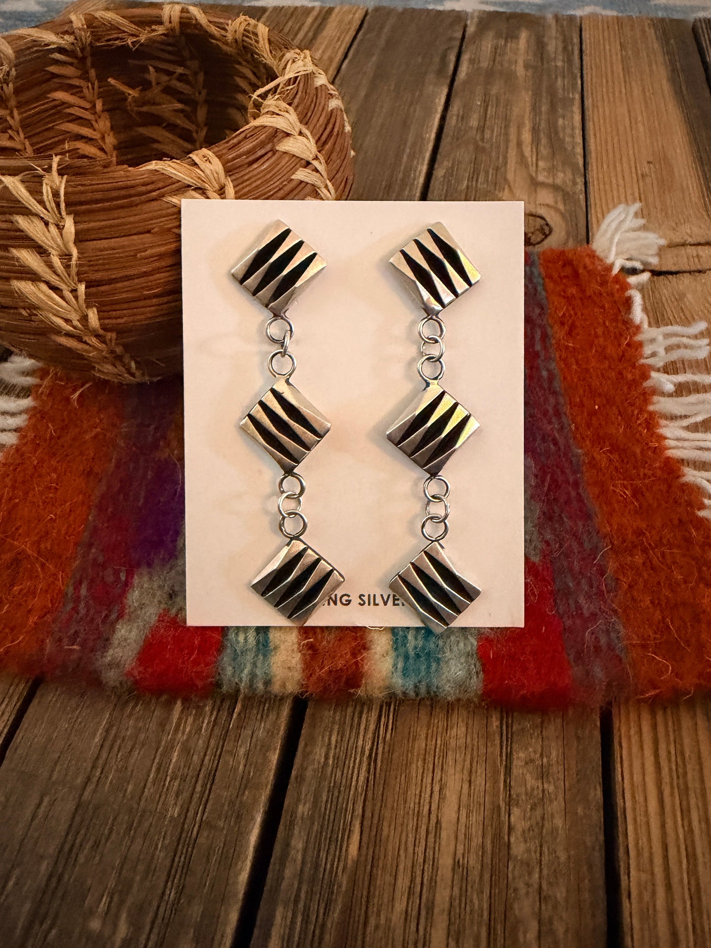 Handcrafted Leander Tahe Sterling Silver Dangle Earrings