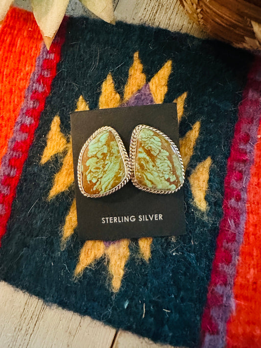 Handcrafted Variscite and Sterling Silver Post Earrings