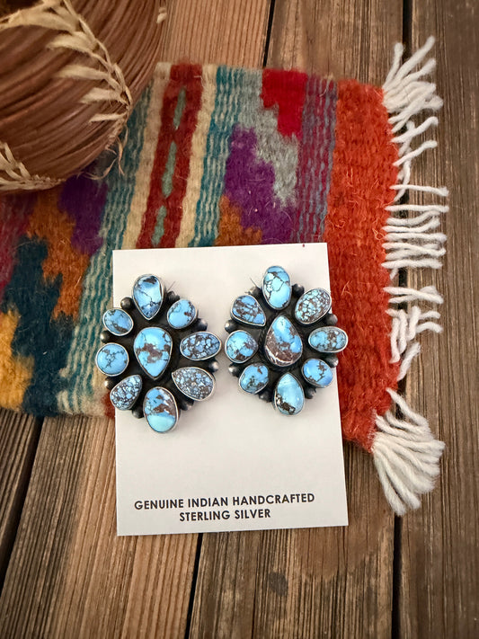 Handcrafted Golden Hills Turquoise & Sterling Silver Cluster Post Earrings