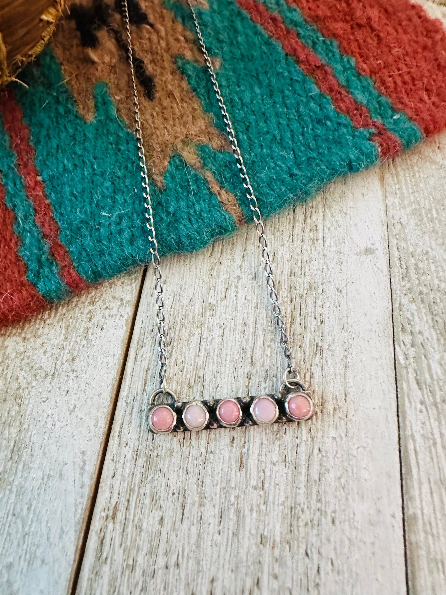 Handcrafted Sterling Silver & Queen Pink Conch Bar Necklace
